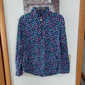 Lilly Pulitzer blue and pink popover quarter zip top with front pocket